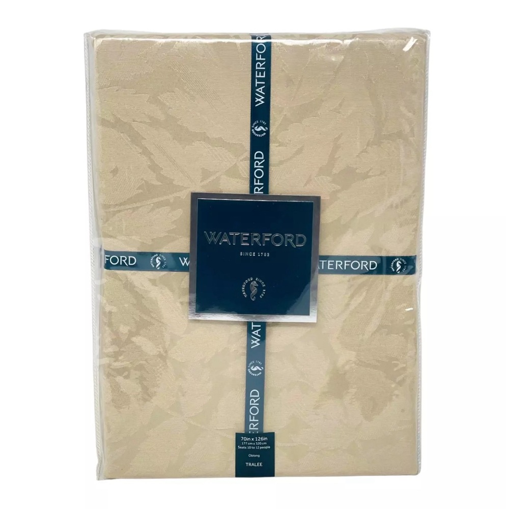 WATERFORD 70" x 126" Tralee Fall Leaves Designer Tablecloth Champagne 10-12P NEW